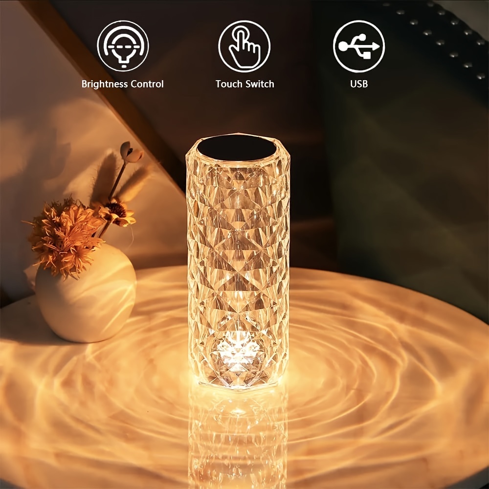 portable crystal table lamp 3 color touch control rechargeable lamp 3 levels brightness room decor desk lamp crystal rose bedside lamp wireless night light bedroom dining room lamp details 3