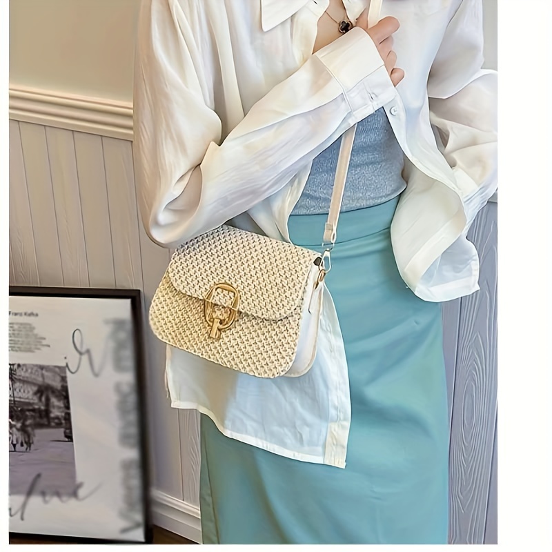 Womens Beige Small Straw Bag Gold Chain Strap Summer Holiday Beach Party Gift | UK