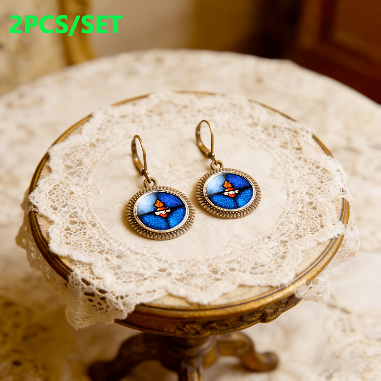 2pc Heart Flame Pattern Pendant Earrings Set