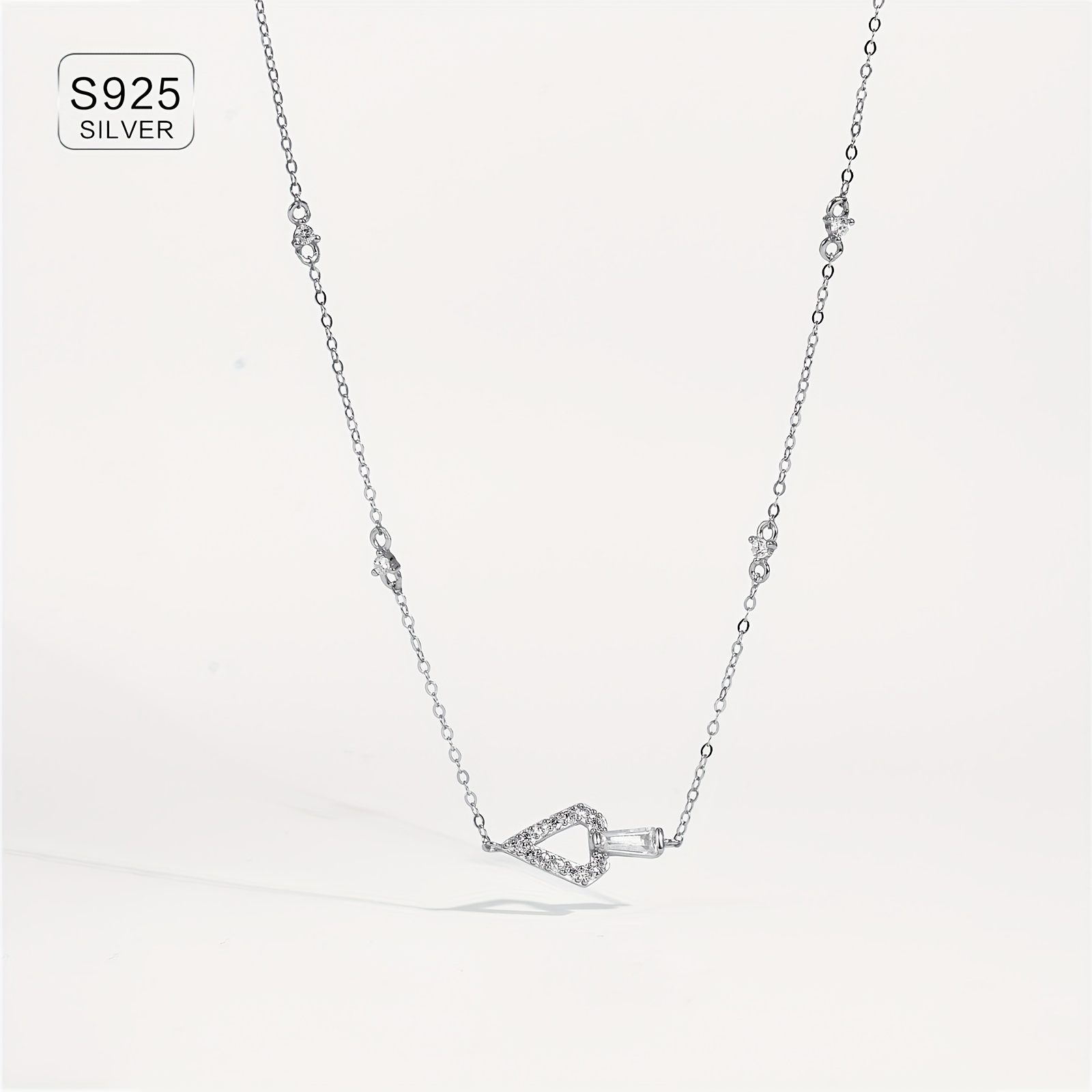 925 Silver Necklace Golden Plated Triangle Pendant