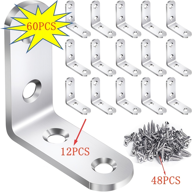 E-shop 20/60 Stück L-förmige Winkelverbinder Set, inklusive 4 Eckverbinder mit 16 Schrauben oder 12 Eckverbinder mit 48 Schrauben | Hochbelastbare 90°