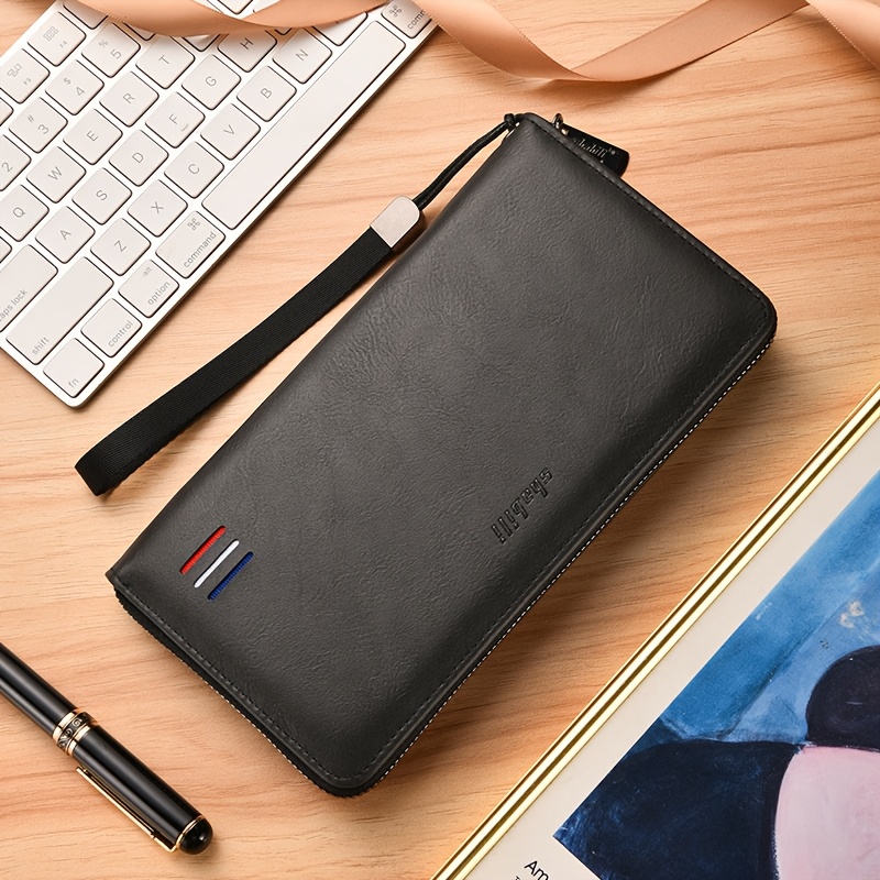 TEMU Business Wallet For Men, Large Capacity With Multiple Card Slots, Pu Checkbook Cover, Long And Fashionable Wallet.