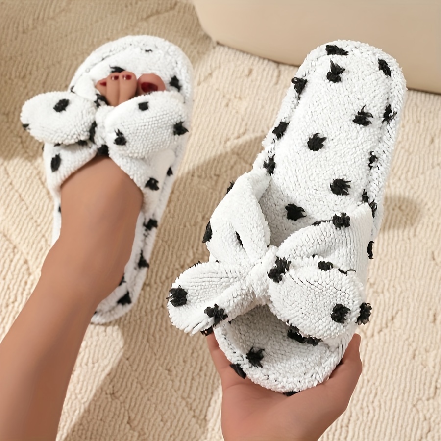 

Fluffy Bowknot Home Slippers, Soft Sole Bedroom Plush Lined Cozy Shoes, Non-slip Floor Mute Shoes