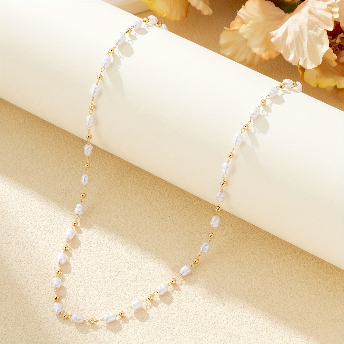 18K Golden Plated - Pearl Pendant Necklace - Simple Japanese Style - Short Chain - Fashionable Copper with Plastic Spacer - Suitable for Daily and Vacation Wear - All Seasons - 1pc