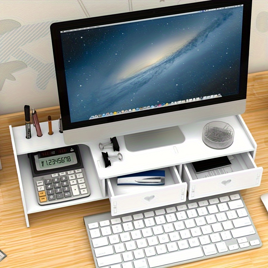 minimalist desktop computer monitor stand drawers countertop - {region ...
