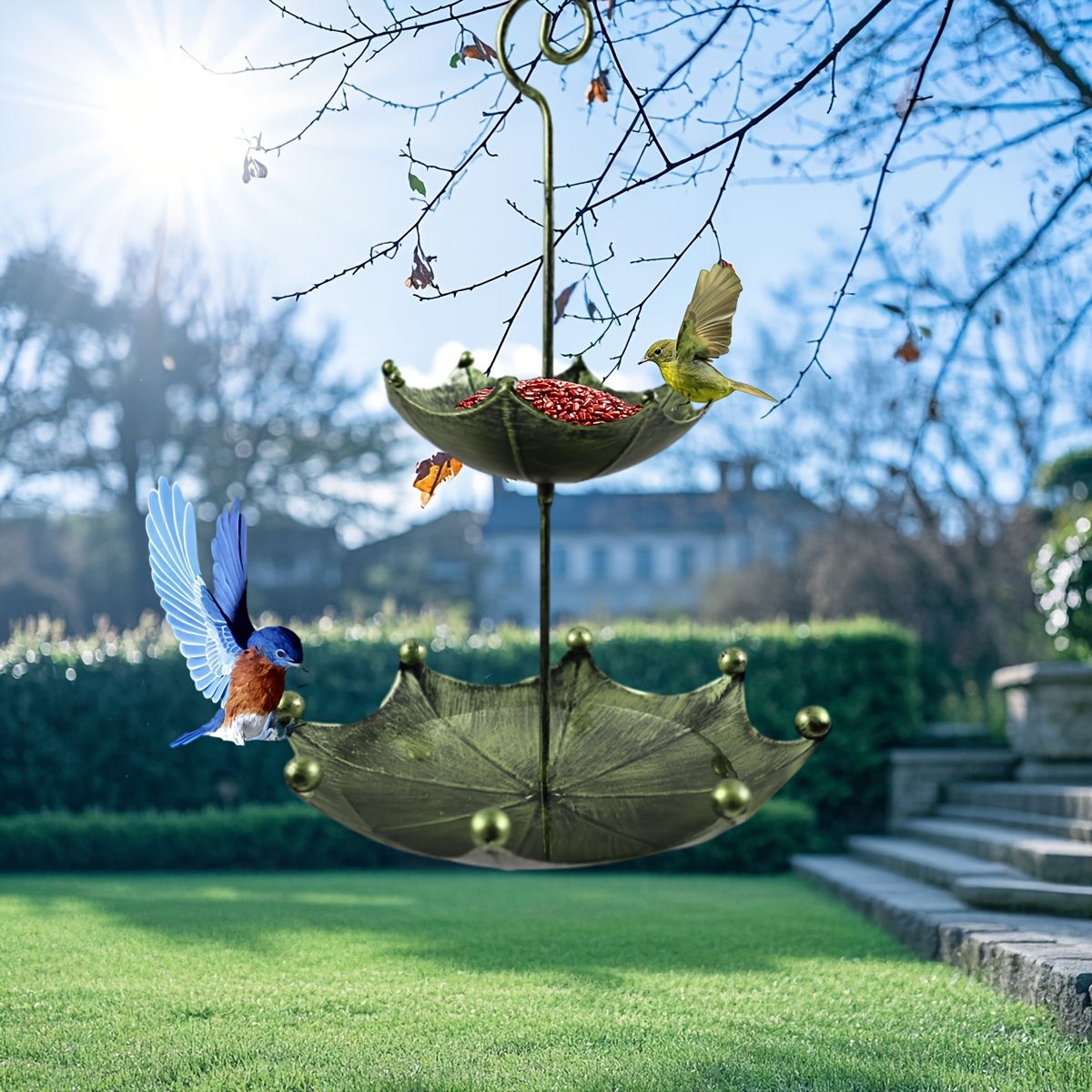bird feeder bird bath two layer umbrella shaped bird Temu Ireland