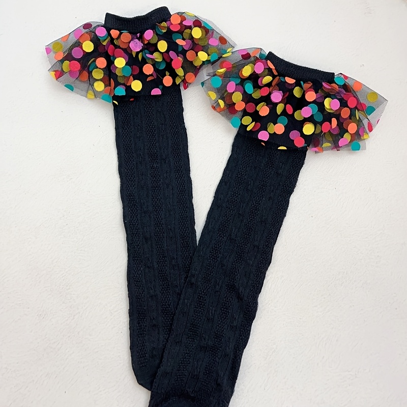 Image of 1 Pair Of Girls' Mid-calf Socks, Children's Socks With Lace Trim, Soft And Comfortable,fall And Winter Clothes