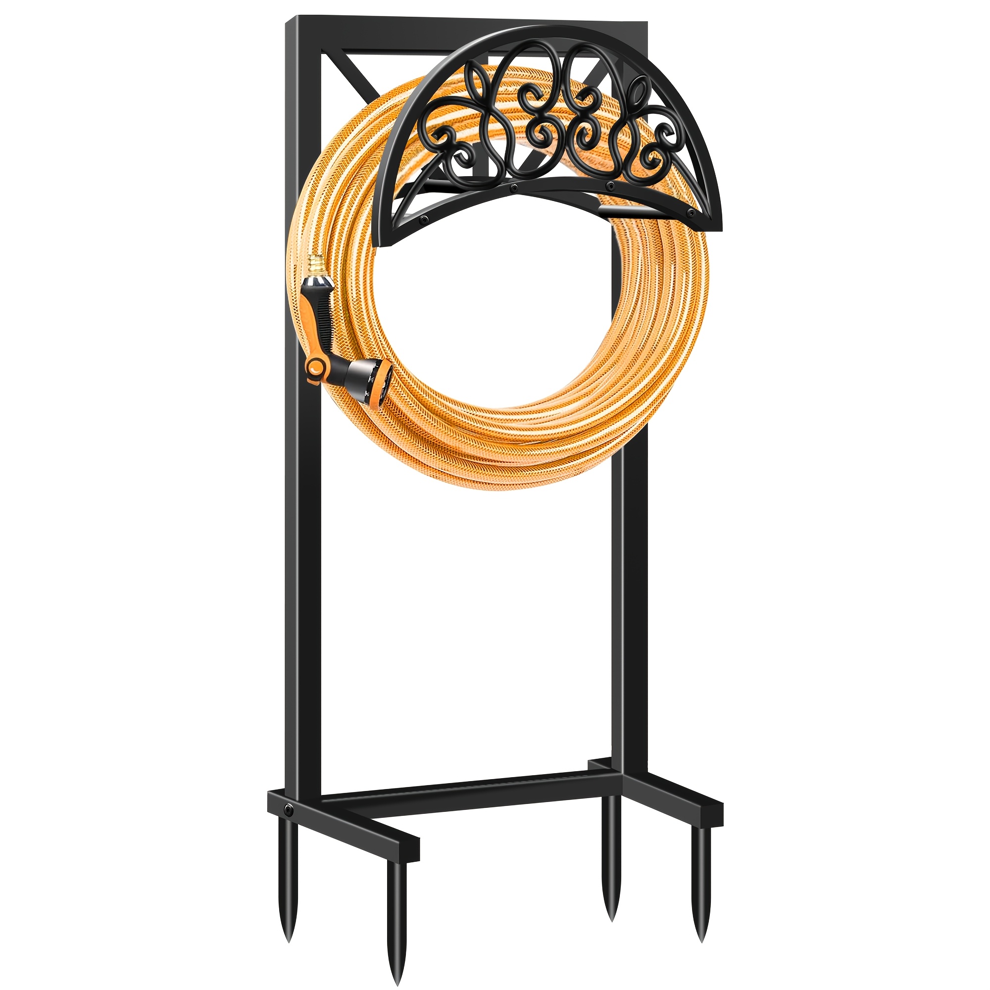 Heavy-Duty Metal Garden Hose Holder Stand with Rust-Resistant Design and Spikes, Freestanding Outdoor Hose Reel Organizer for Up to 150 ft H