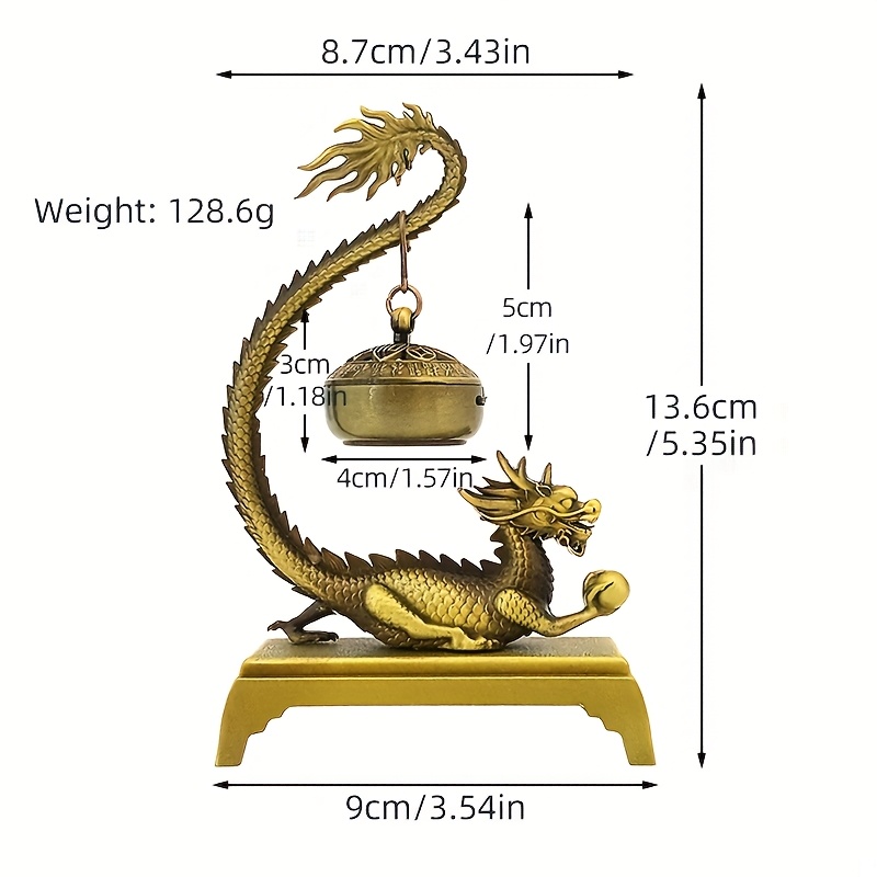 Dragon Hanging Incense Holder - Alloy Decor With & Ornate Bell, Battery-free Home Decor For Living Room, Office, Or Altar