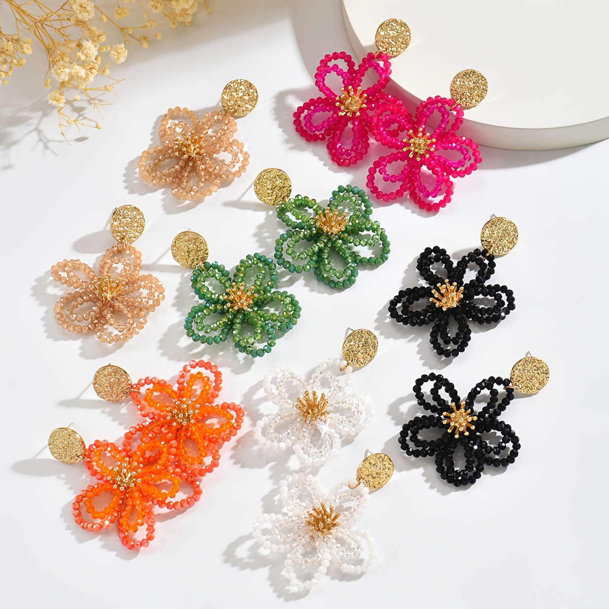 Women's Bohemian Hand-Beaded Hollow Flower Earrings