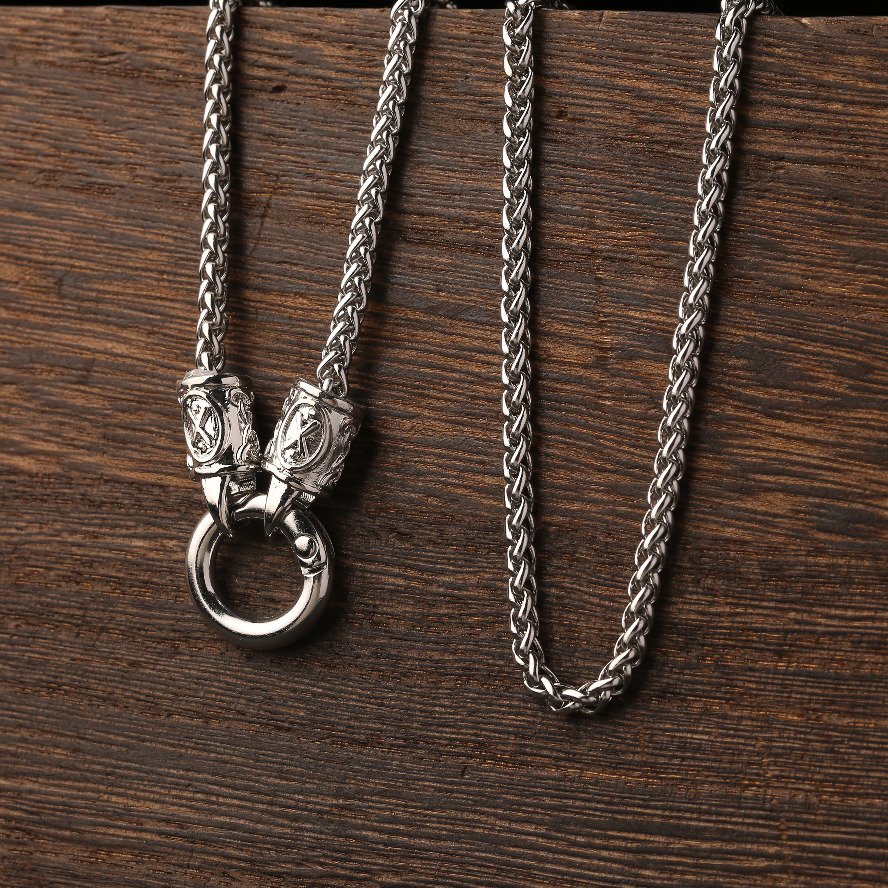 TEMU 1pc New Retro Viking Ethnic Style Dragon Bone Stainless Steel Double Ring Round Clasp Necklace, Trendy New Item. Suitable For Daily Matching And