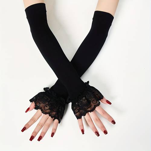 immagine dell'articolo 1 Paio, Maniche Estive in Tessuto Ice Sliky con Rete a Sbuffo per Eleganza e Protezione Traspirante da Bracciale per Donna