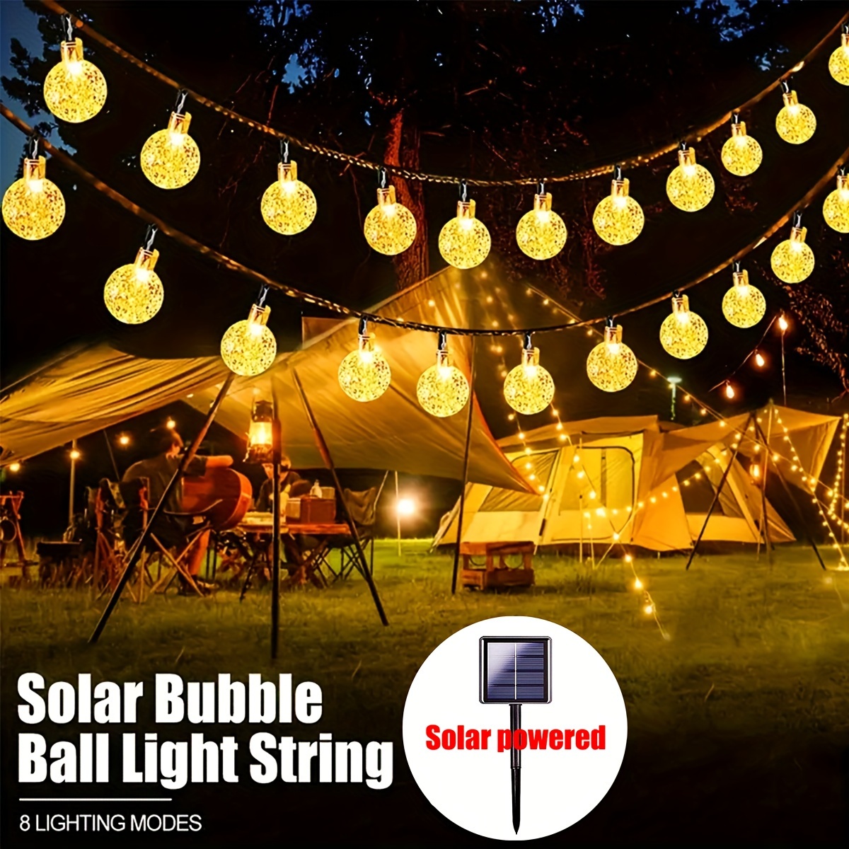 

100leds Solar Crystal Bubble Ball String Lights 8 Kinds Of Light Mode Outdoor Spherical Lamp String, Suitable For Wedding Garden Garden Camping Tent Party Holiday Decoration