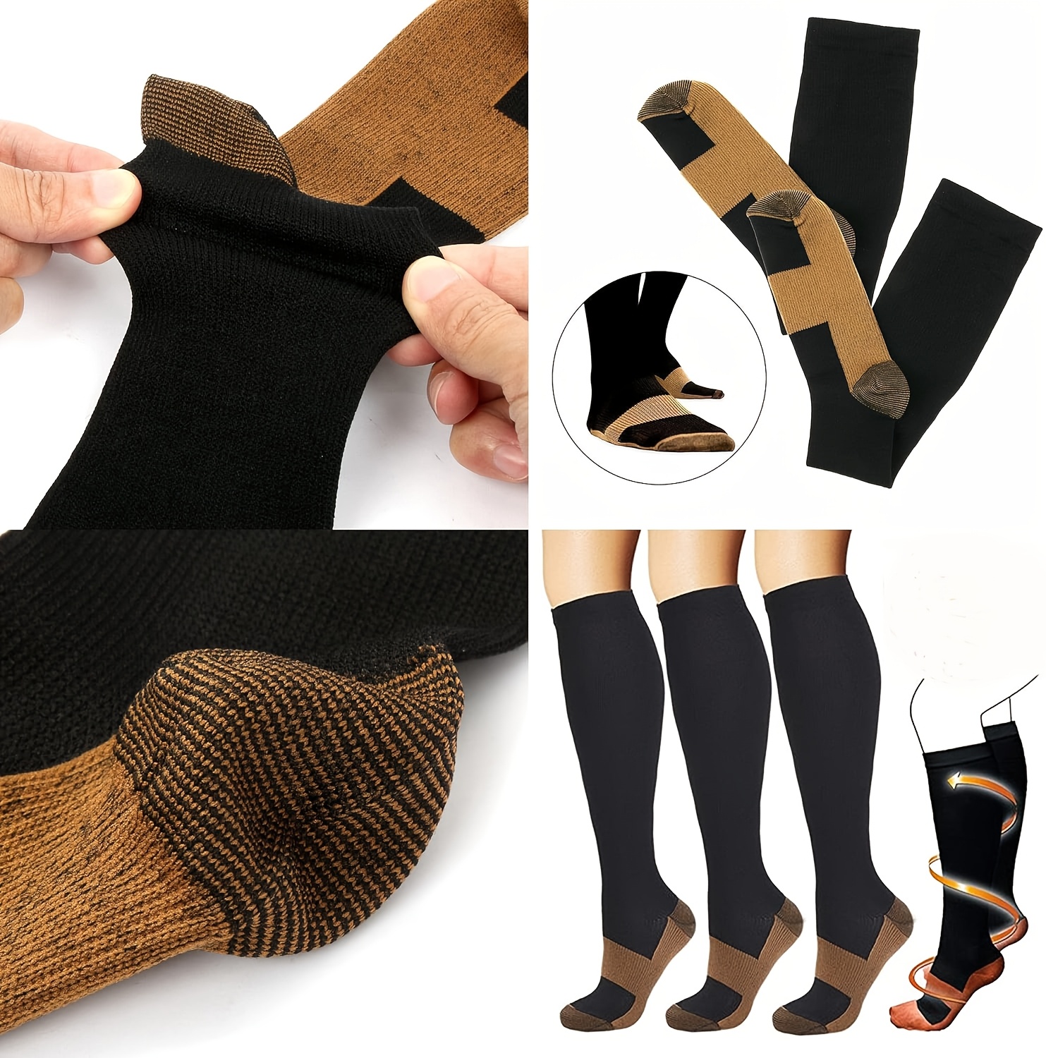 4 Pairs Compression Socks for Women & Men, Circulation 20-30mmhg Support Copper Compression Socks, Suitable for Nurses, Running, Cycling