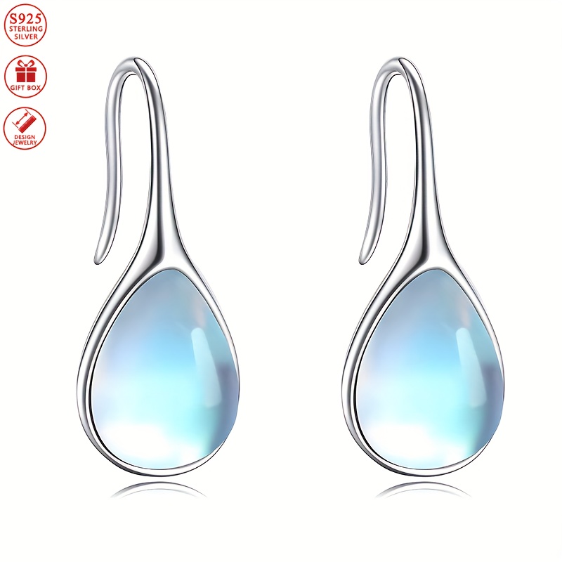 E-shop Ein Paar modische 925er Sterling Silber Minimalistische Wasserträne Mondstein Ohrringe für Damen, Elegante und Sexy Ohrhaken Geeignet für