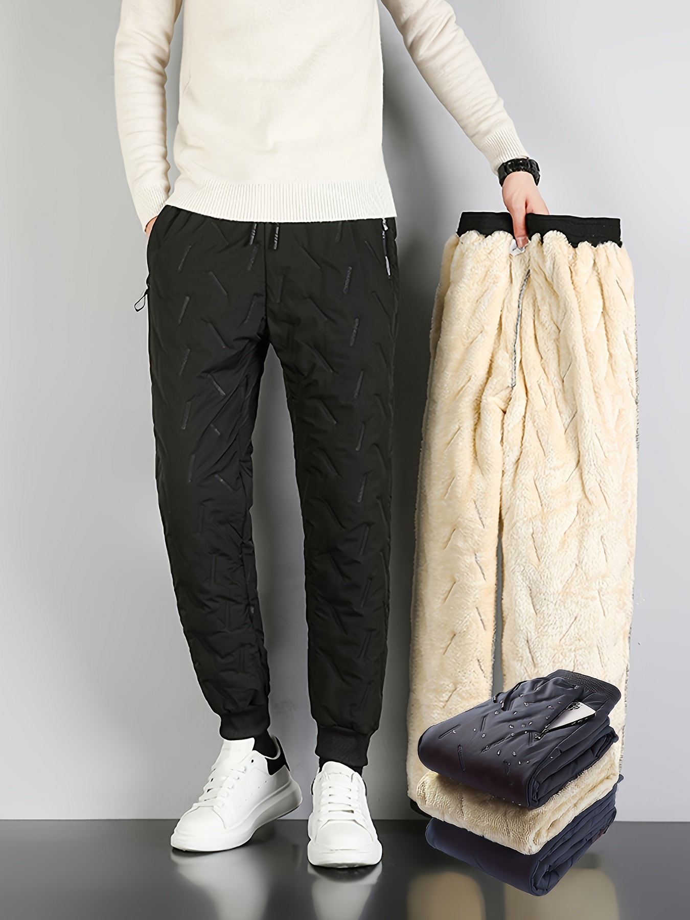 2pcs Men's Winter Lined Outdoor Ski Pants with Zipper Pockets