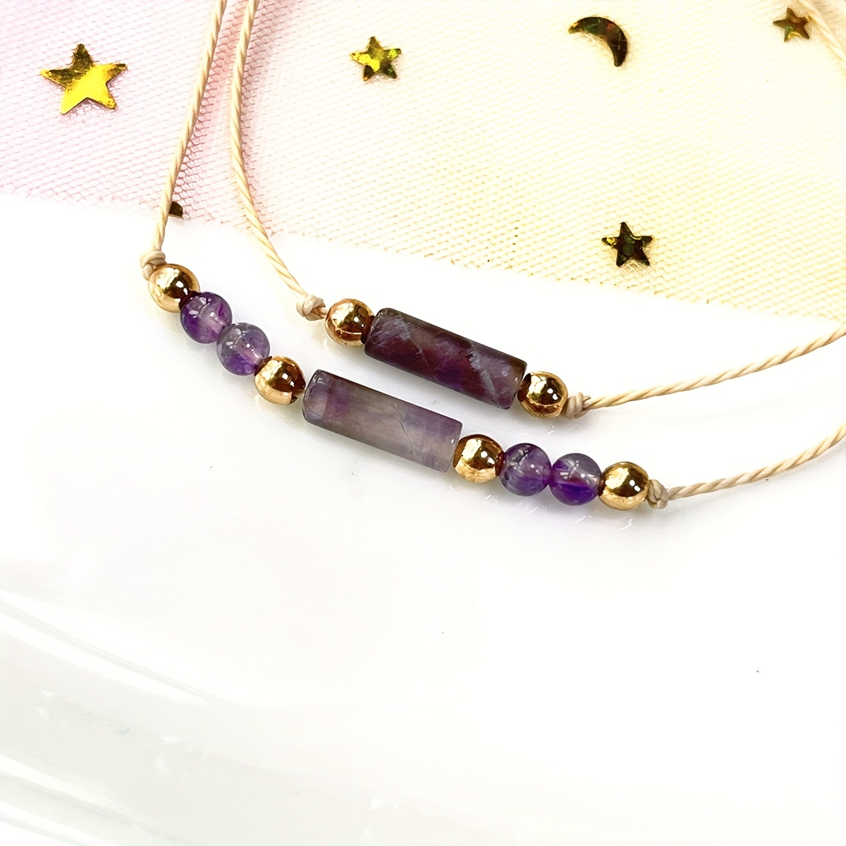 Natural Amethyst Jewelry Set - Handwoven Bracelet