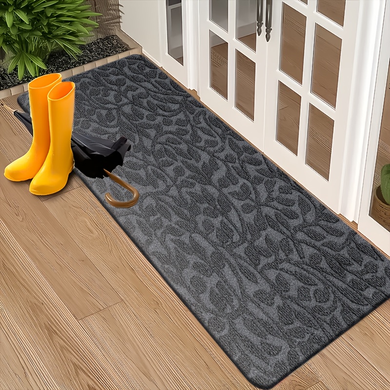 TEMU This Product Is A Fun Doormat Made Of Flannel And 1cm Thick Sponge Material. It Features A Dark Background With Leaf Patterns, Showcasing A