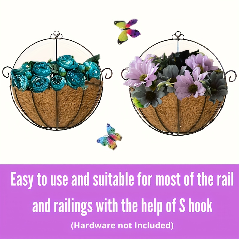 2 pack wooden wall planter 8 10 12 14 16 inch   hanging basket with   irregular shaped metal wall mounted flower pot for indoor outdoor garden home decor