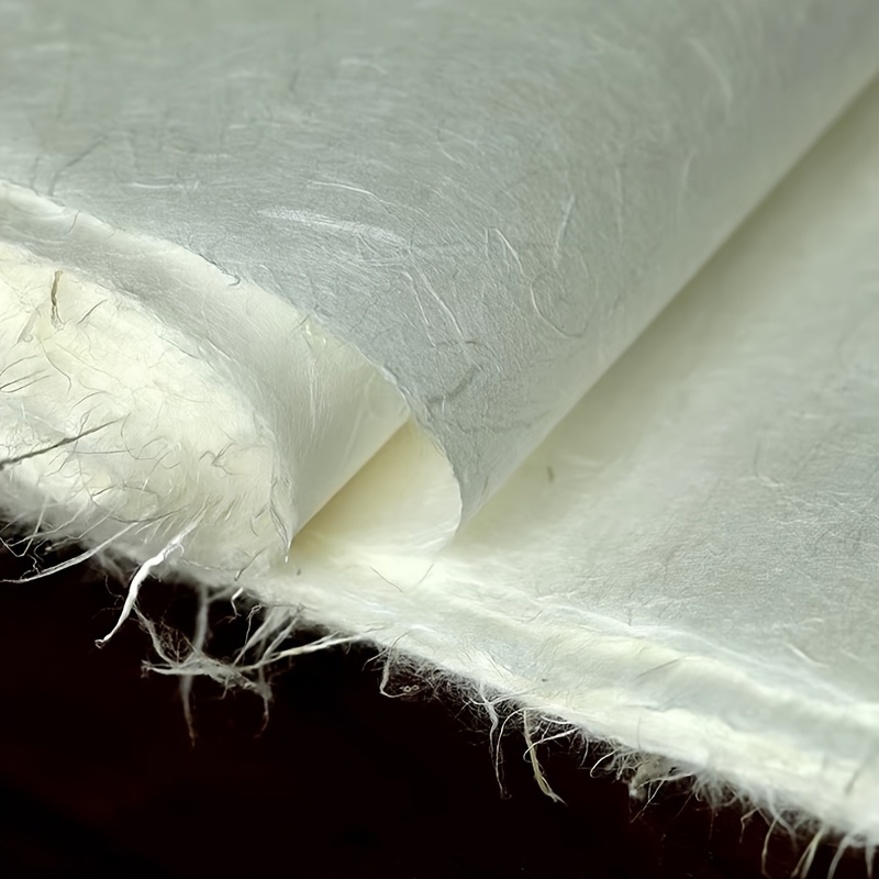 TEMU Whole Sheet Large Handmade Xuan Paper Suitable For Chinese Calligraphy & Painting - Pure Bark Paper With Long Fiber, Clear-bottom White Sheets