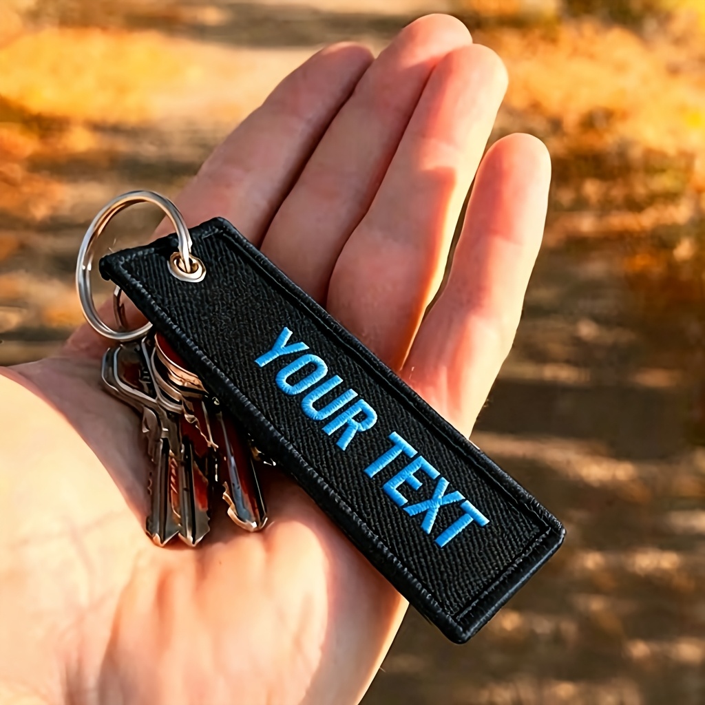 TEMU Verpakking van 1, Stijlvolle Gepersonaliseerde Dubbelzijdige Geborduurde Sleutelhanger, Gepersonaliseerde Naam Tekst Sleutelhanger, Accessoire