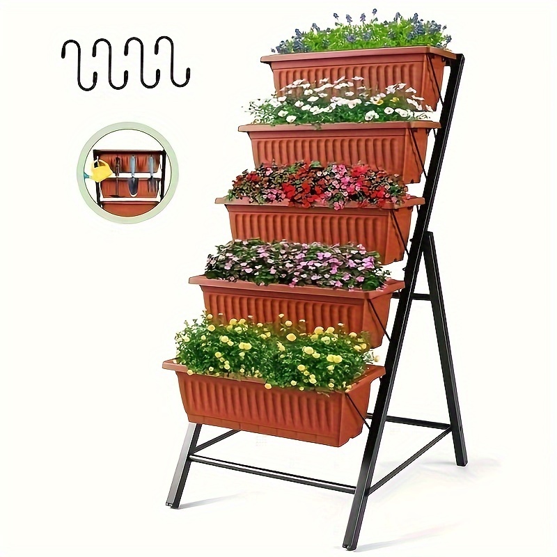 

4 Ft Vertical Garden 5-tier Raised Garden Bed Planter Box For Patio Balcony Flower Herb Freestanding Garden Planter 22.5 In× 25.5 In× 45 In