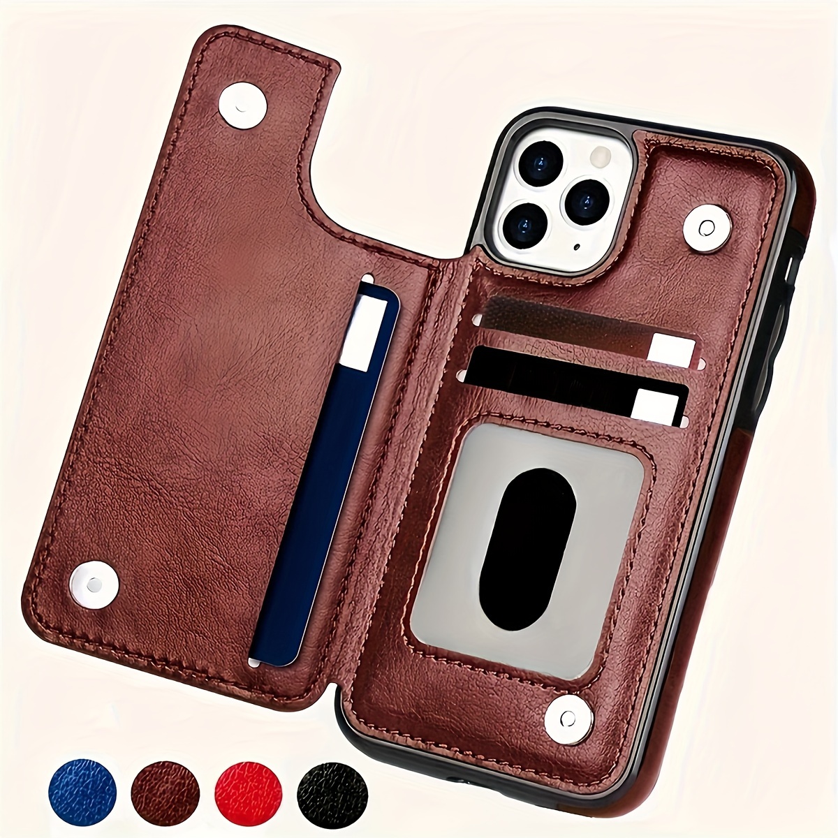 

Wallet Phone Case With Card Holder, Pu Leather Kickstand Card Slots Case, Double Magnetic Clasp And Durable Shockproof Cover, For Iphone 15 14 13 12 11 Pro Max Xr Xs Max Se 2022/2020 7 8 Plus