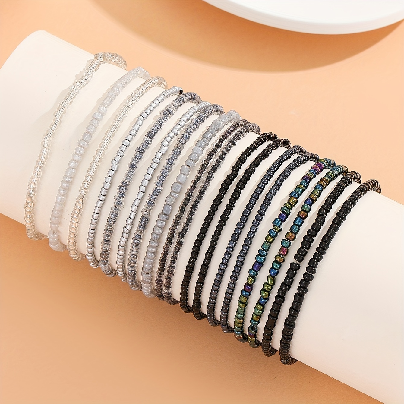 18 Piece Beaded Bracelet Set Unisex Gradient Hip Hop Gothic Style