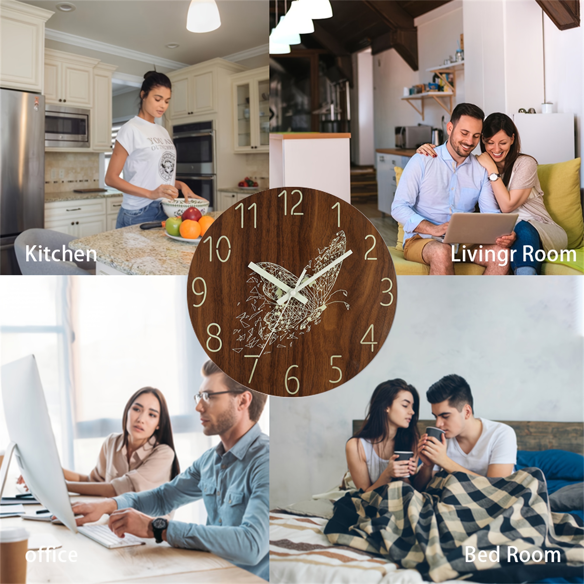 1pc walnut wooden wall clock with luminous hands and numbers round silent quartz movement fantasy theme battery operated aa not included decorative clock for living room bedroom kitchen office ideal birthday gift details 1