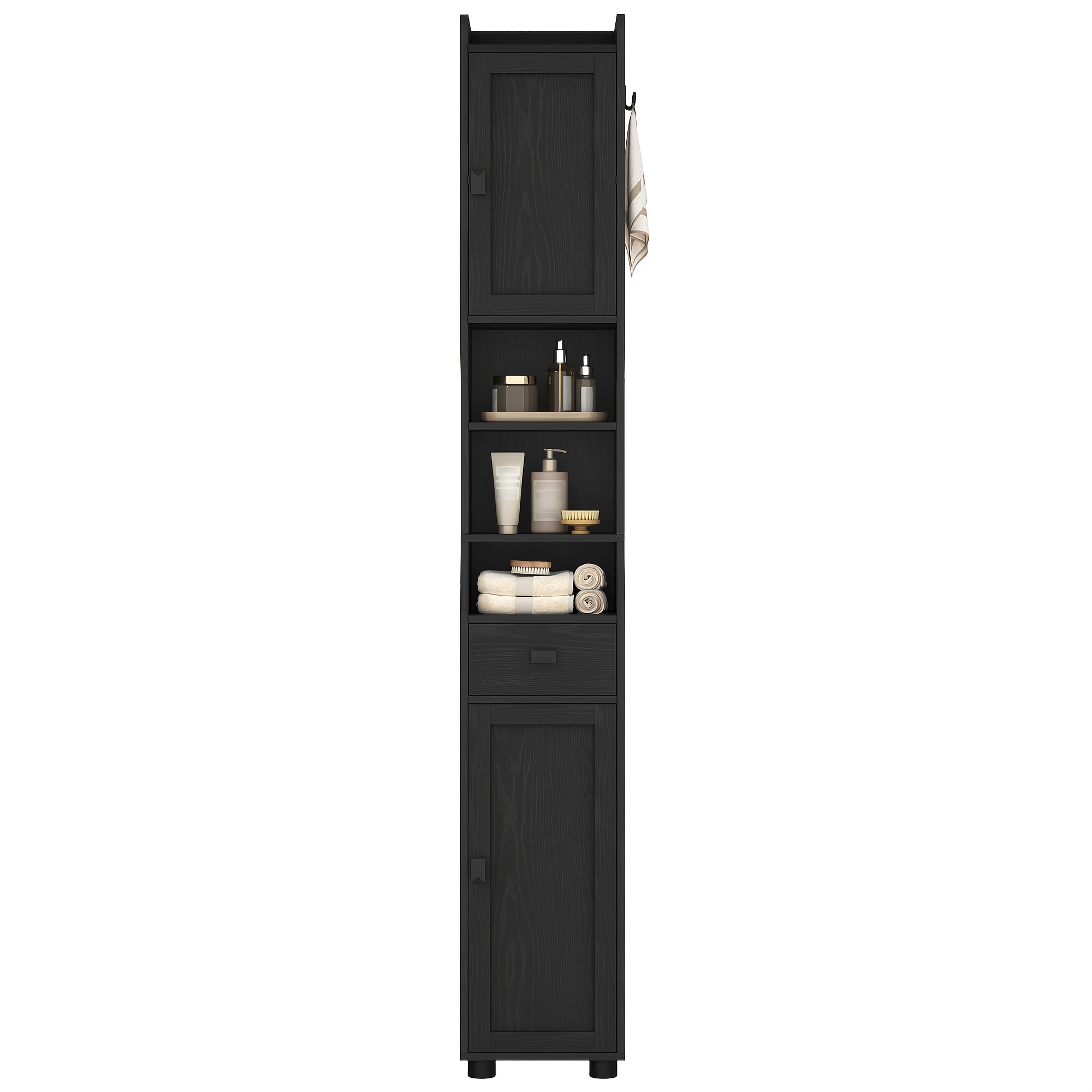 TEMU Mueble de baño, mueble de baño y , mueble de baño de dos puertas y un cajón, estantes ajustables, compartimentos abiertos, de almacenamiento de