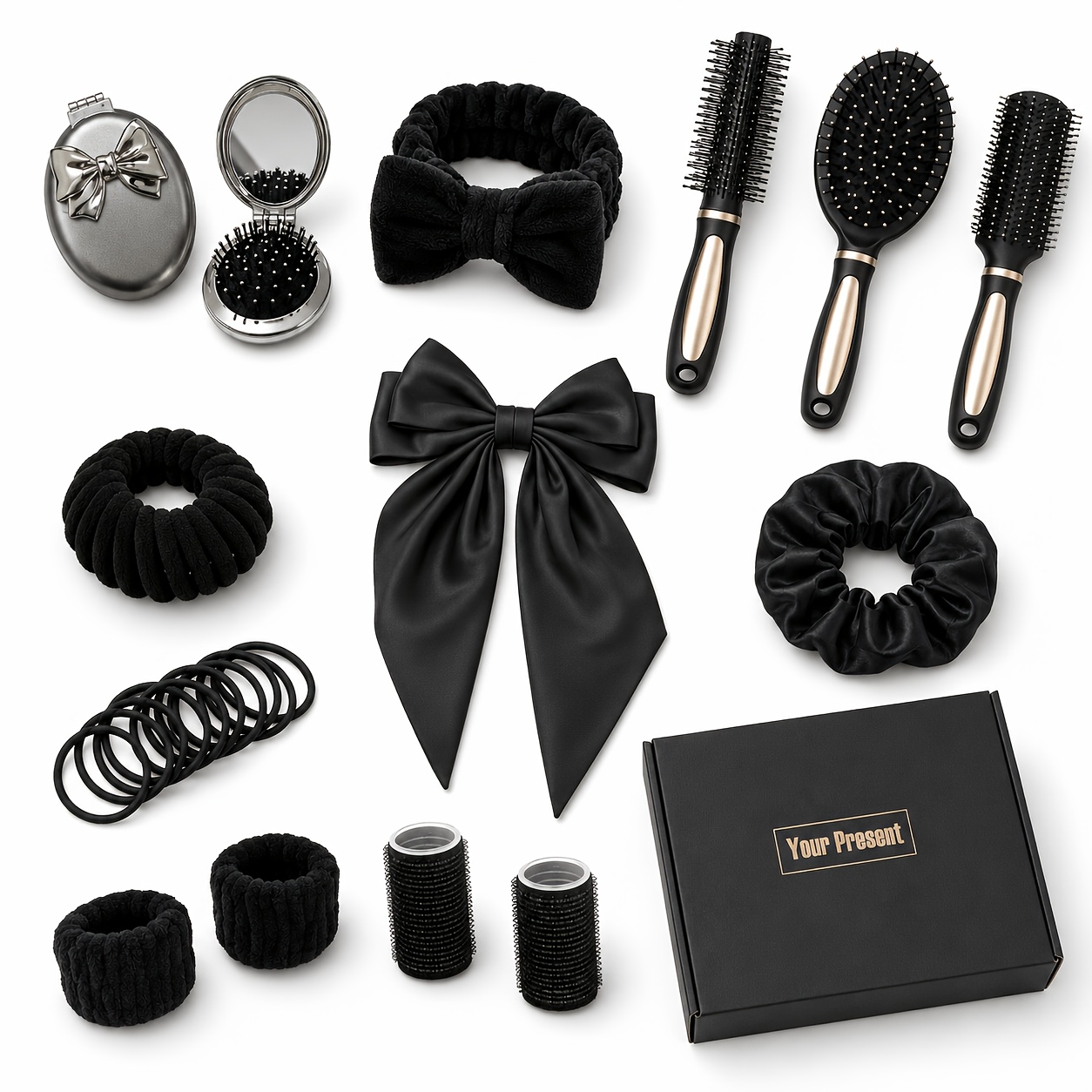 TEMU 25pcs Hair Accessories Gift Set For Women, Complete Hair Styling & Self-care Kit With Brushes, Satin Bow, Spa Headband, Wristbands, Clips & Hair