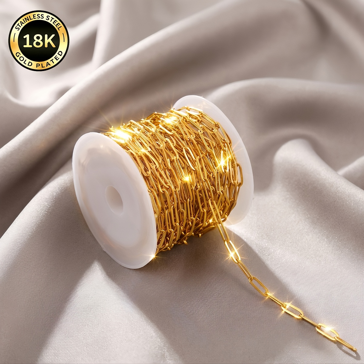 TEMU 500cm/196inch Long Chain, 18k Gold Plated Flat Frame Stainless Steel Chain, Jewelry Making Jewelry Chain, Very Suitable For Handmade Enthusiasts