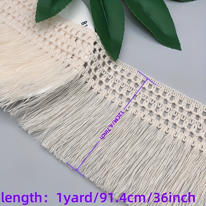 1 Yard Beige Polyester Tassel Lace Trim - 12cm Wide Decorative Sewing & Knitting Accessory For Diy Crafts, Clothing Embellishment, And Home Decor