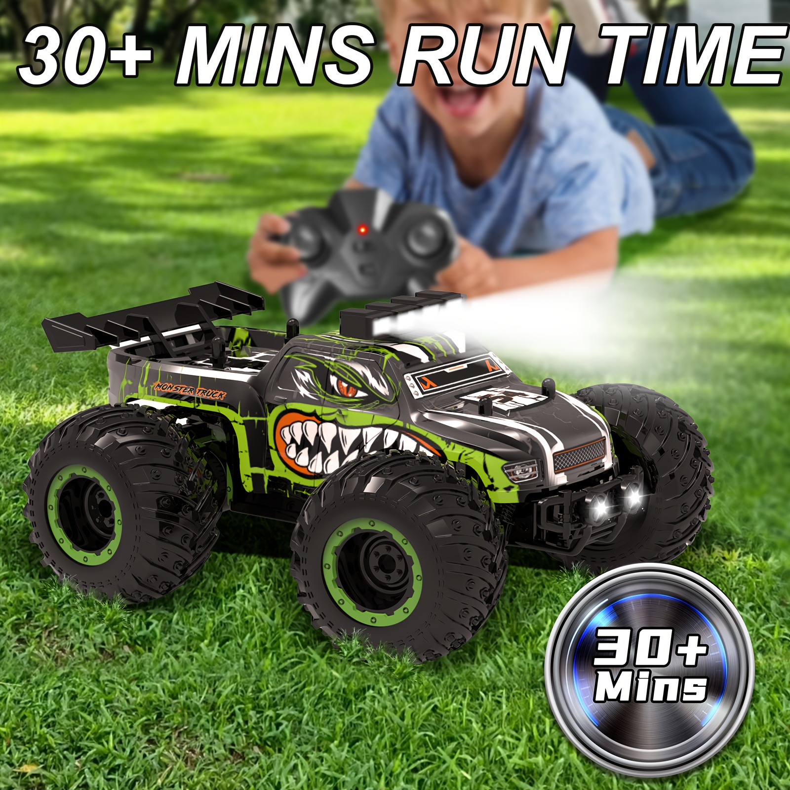 Remote Control Car, Rc Cars For Boys 2.4Ghz Rc Truck Toys With Headlights And Car Body Lights, 20 KM/H Off Road Remote Control Monster Truck, Ideal Gift For Kids, Dual Batteries With Screwdriver