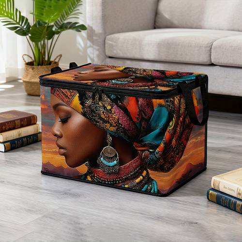 item picture a single clothing storage basket featuring an jewelry portrait design with a lid ideal for closet organization and car trunk storage it serves as a portable container this basket is perfect for tidying up clothes