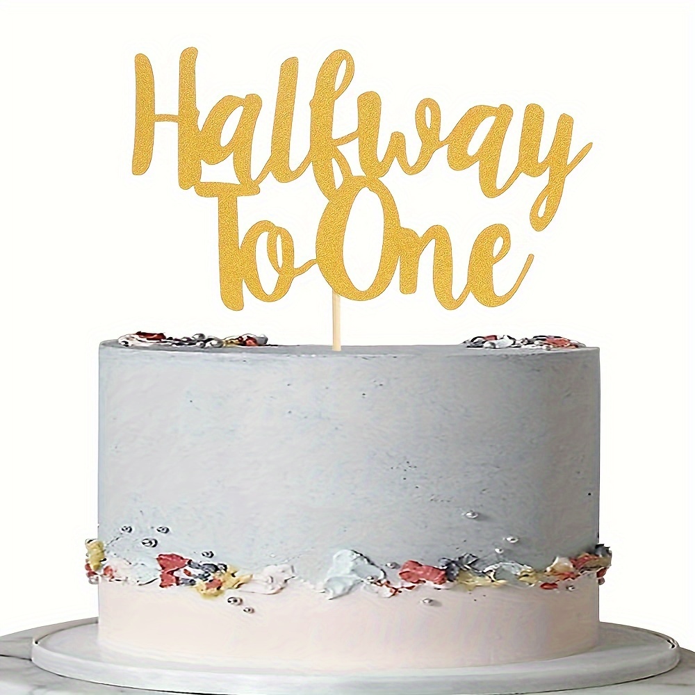 

1pc Glittering Golden "halfway To One" Cake Topper, Bamboo & Paper, No Electricity Needed, Featherless, For 6-month Birthday Party Decoration, Photo Prop, Cake Decorating, Event Supplies