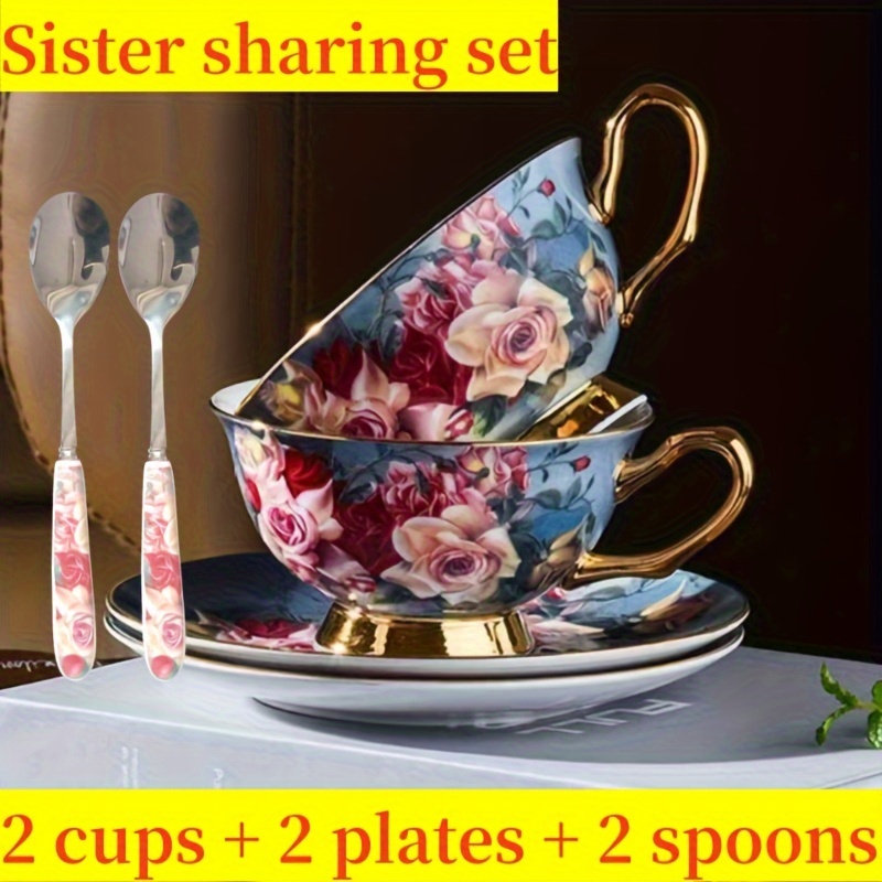 

6pcs Bone China Coffee Cup, Rose Water Cup, Afternoon Tea Cup, Tea Party Cup, Sister Gift, Best Friend Gift, 2 Cups + 2 Plates + 2 Spoons