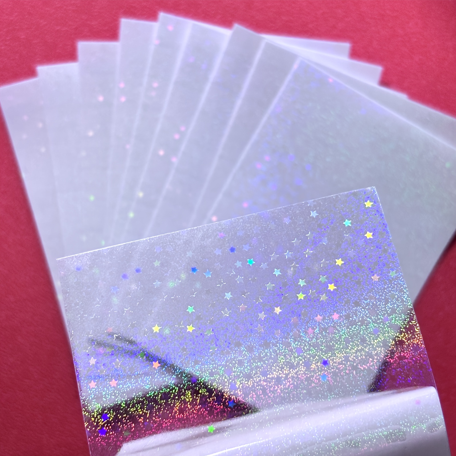 

50 Sheets - Holographic Sticker Sheets, 4.1 X 2.9 Inch, Self-adhesive Vinyl Stickers, Glitter Clear