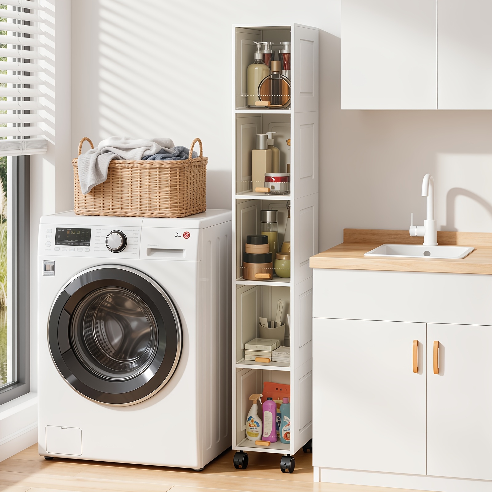 Multi-tier Narrow Storage Cabinet, Drawer- Storage Rack, Sturdy Ultra-thin Refrigerator Side Cabinet, Wheeled Bathroom Multi-tier Lidded Storage Box, Suitable For Kitchen, Bathroom, And Living Room