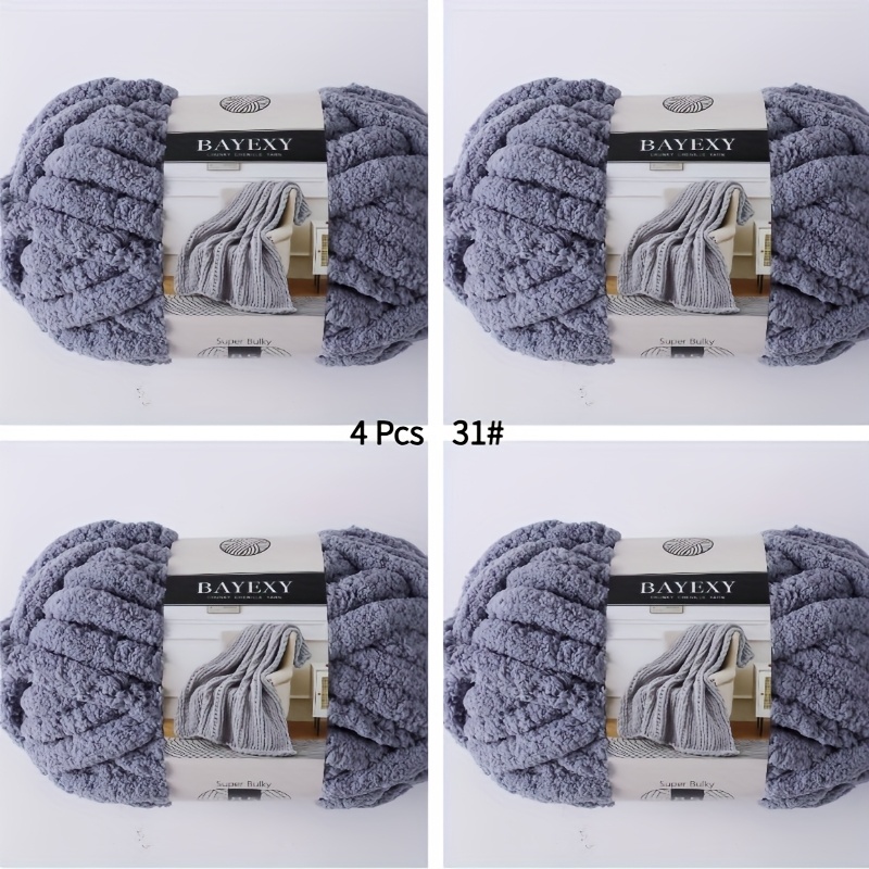 Image of 4pcs Bayexy - Chunky Chenille Yarn For Crochet, Super Thick Yarn For Hand-knitted Blankets, Suitable For Hand Knitting Enthusiasts Of All Ages