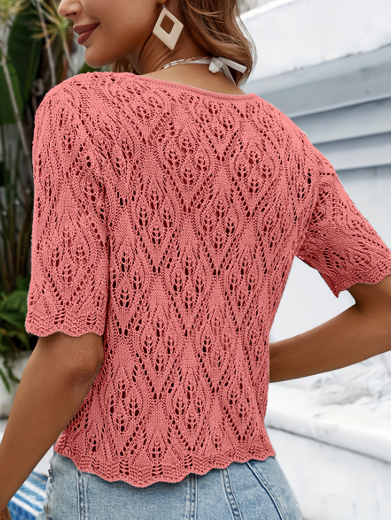 women's v neck button front cardigan lace detailing semi