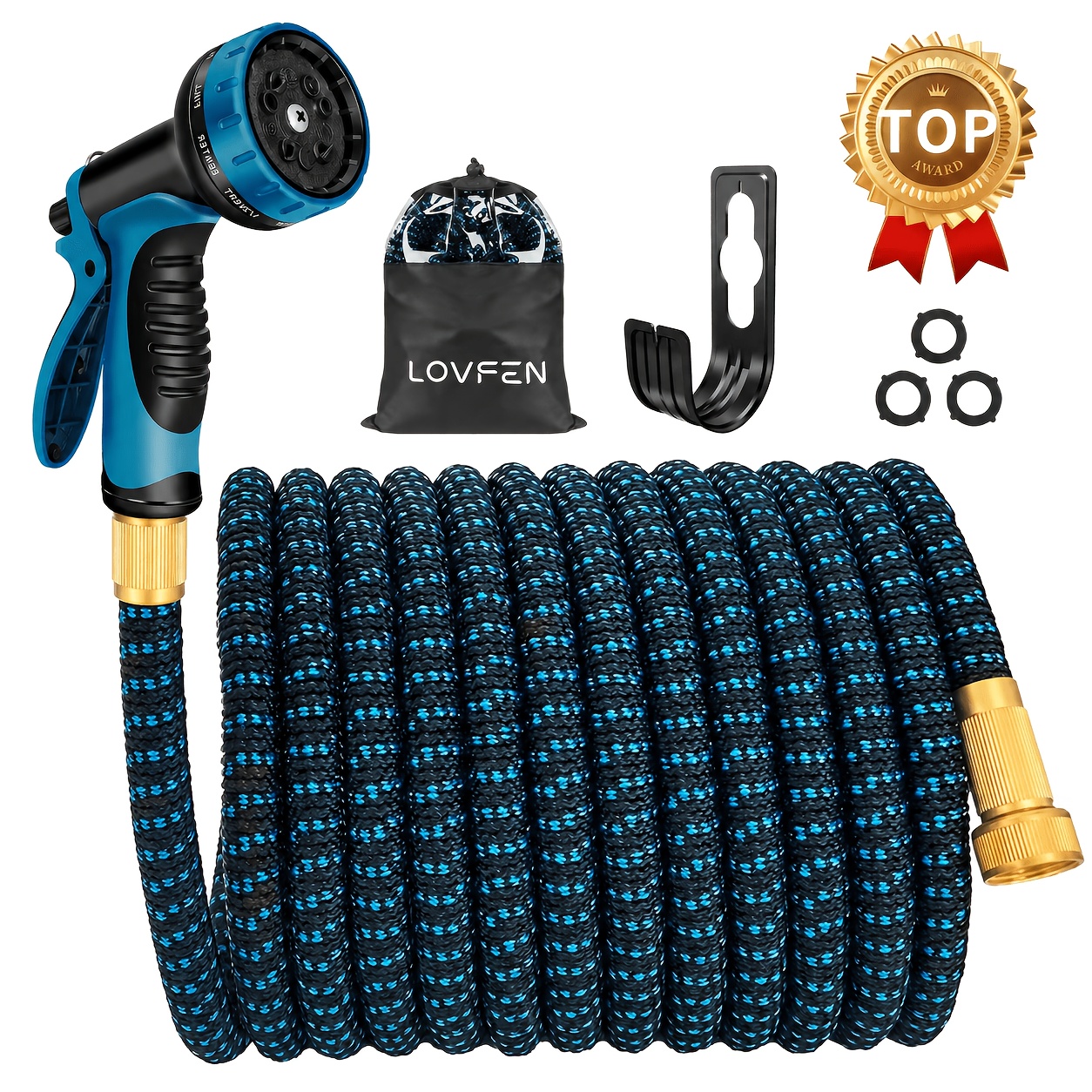 Lovfen Expandable Flexible Garden Water Hose With 10 Function Spray Nozzle Blue 25/50/75/100/150ft