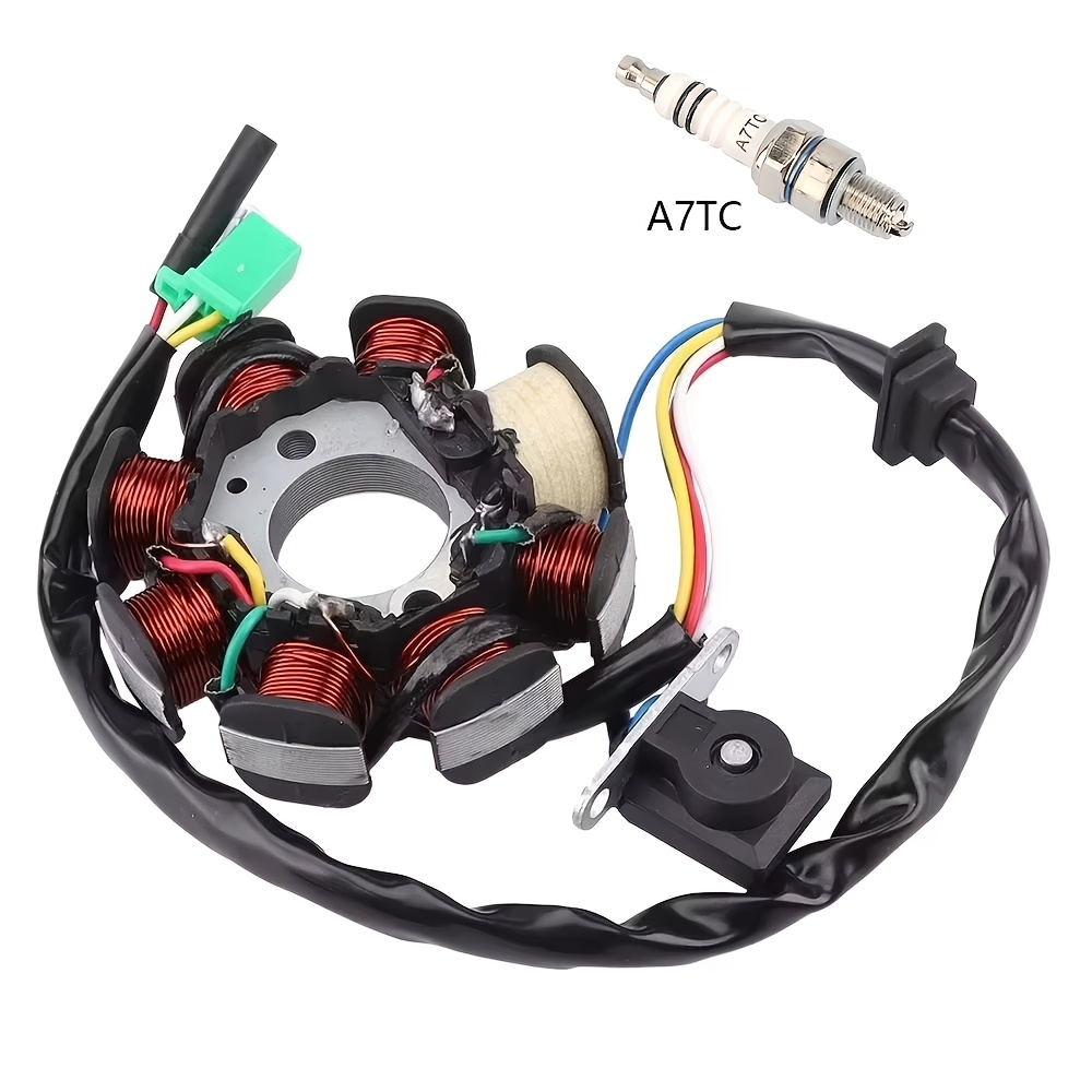 TEMU 8 Pole Coil 5 Wires Ignition Coil With Spark Plug For Gy6 49cc 50cc 110cc 125cc 150cc 139qmb 147qmd 152qmi 157qmj