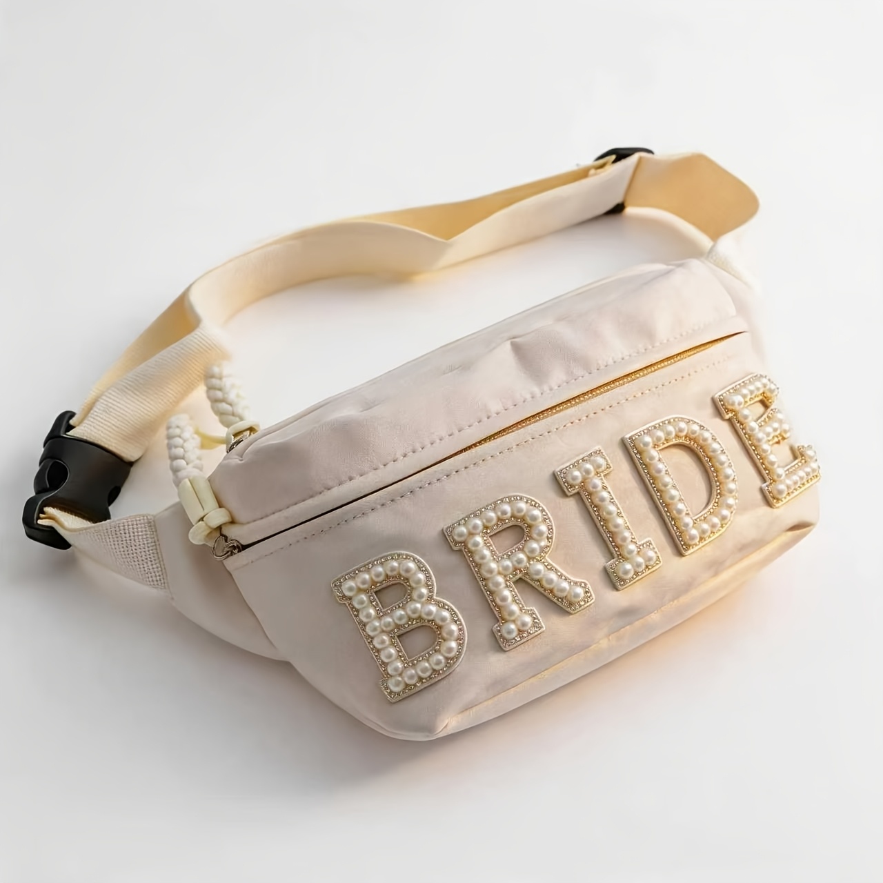 TEMU 1pc 1pcs Bride Belt Bag With Bride Lettering & Rhinestone Belt Bag - Adjustable Crossbody Waist Bag Suitable For Bachelorette Party, Wedding,
