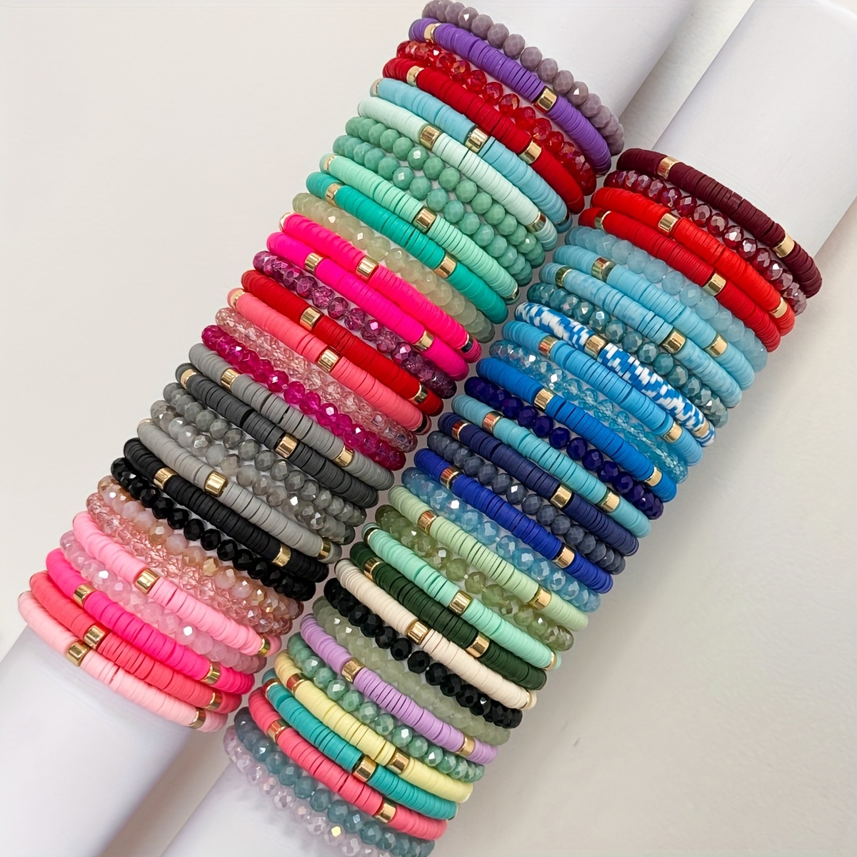 96pc Boho Elegant Polymer Clay Beaded Stretch Bracelets Set
