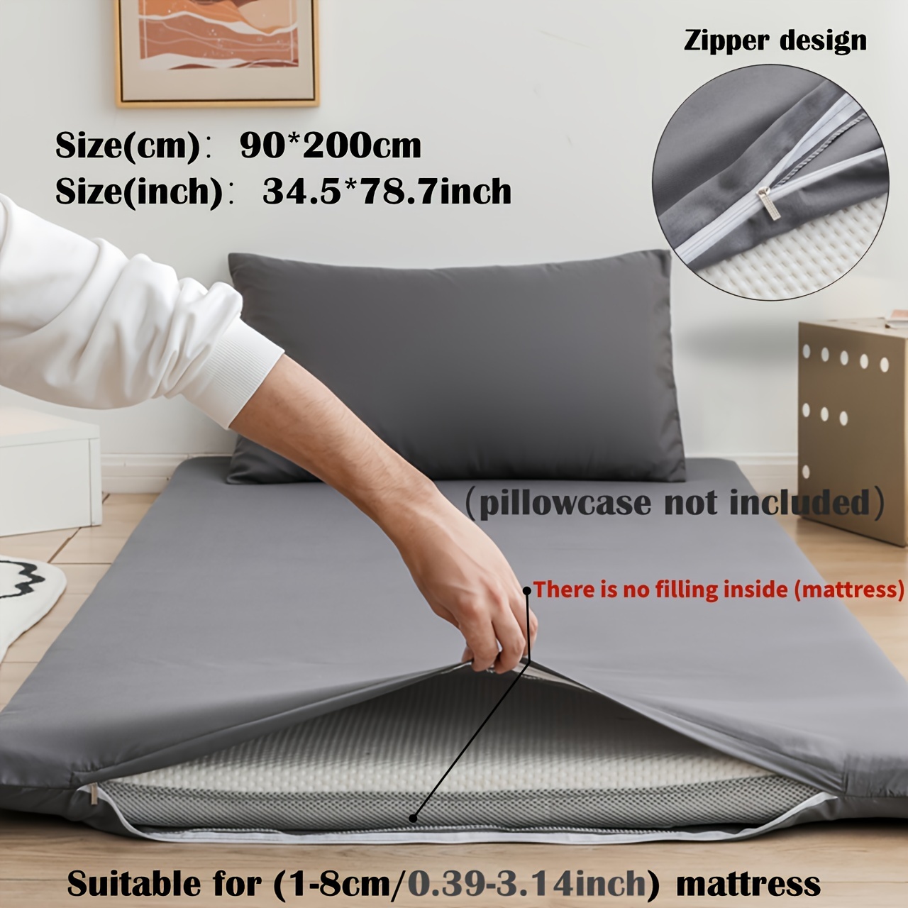 1pc Solid Color Mattress Cover (suitable For 1-8cm/mattress) Zipper Style Mattress Cover Double-sided Mattress Cover Multi Size Mattress Cover