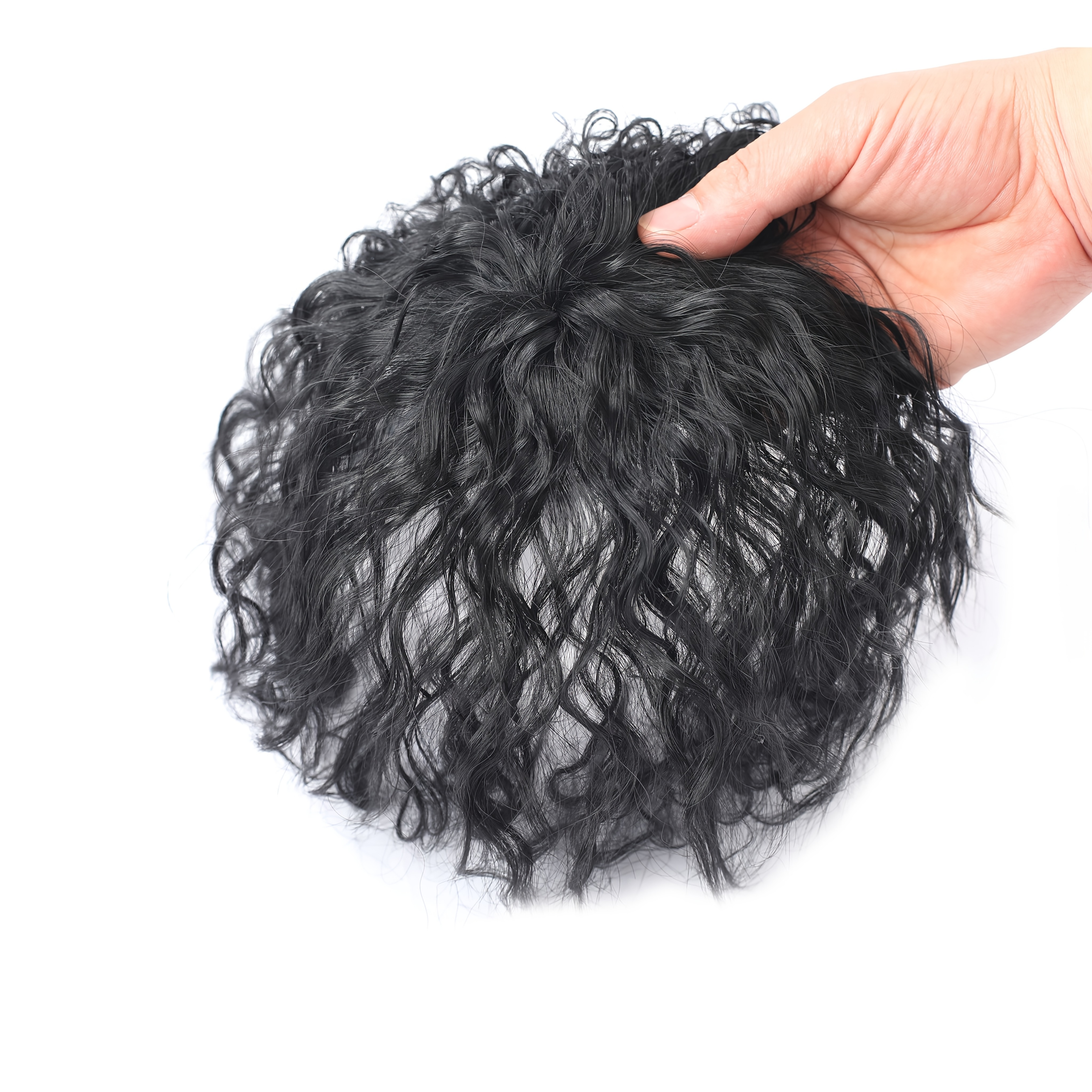curly wave clip in hair topper for women corn perm style synthetic hairpiece with bangs   loose wave hairpiece for diverse hairstyles elegant brown water   versatile hair accessory stylish hairpiece natural look hairpiece details 5