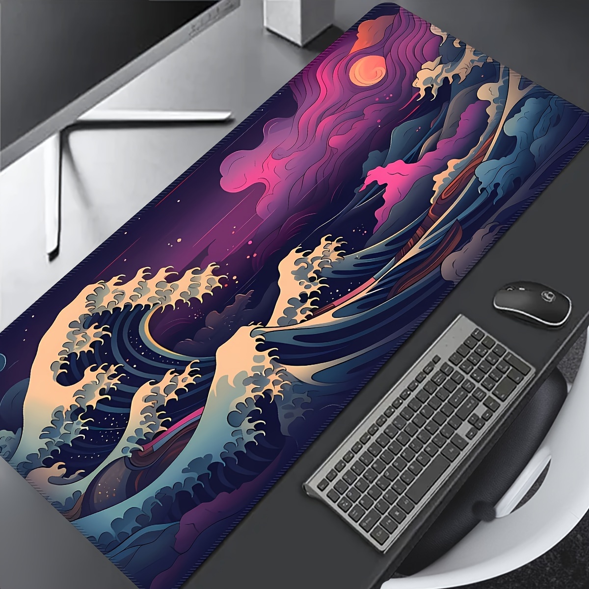 

Extra Large Washable Gaming Mouse Pad With Non-slip Rubber Base And Precision Edging - Oblong, Rectangle Shape - Durable Rubber Material - Cool Wave Design Desk Mat For Computer & Esports
