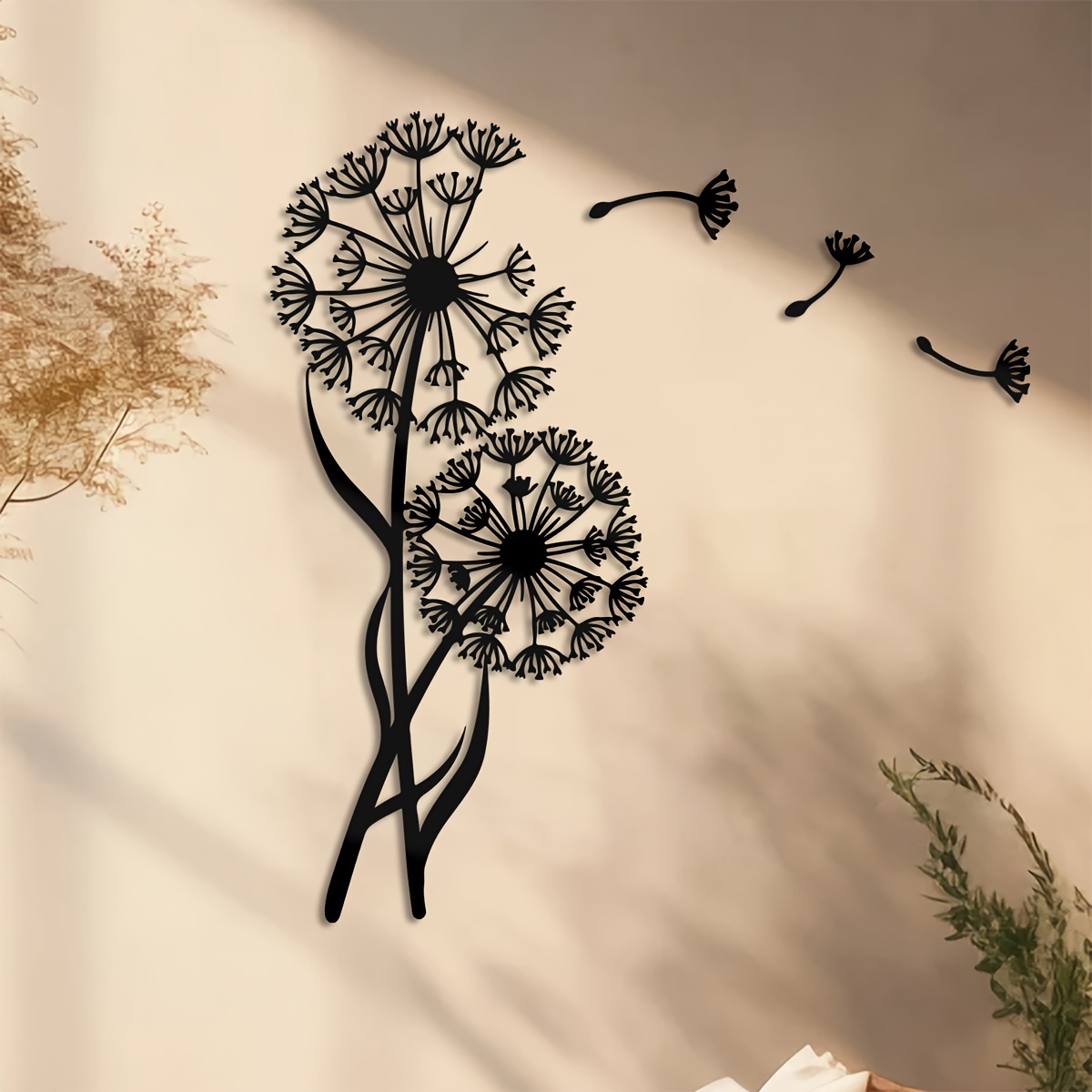 4pcs, Metal Dandelion Wall Art , 7.3inch*15.7inch, Flying Seeds Design, Cut Metal Sign, Decor, Unique Modern Home Decor, Metal Wall Hanging Decor, Housewarming Gift