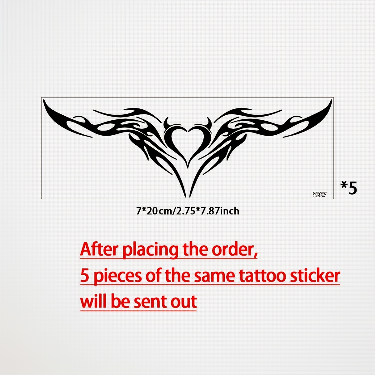 Image of A Set Of 5 Black Heart-shaped Succubus Pattern Cosplay Tattoo Stickers, Waterproof, Long-lasting, And Realistic. To , , Or Thighs. Lasts 1-5 Days. Tattoo Stickers, Trendy Temporary Tattoos